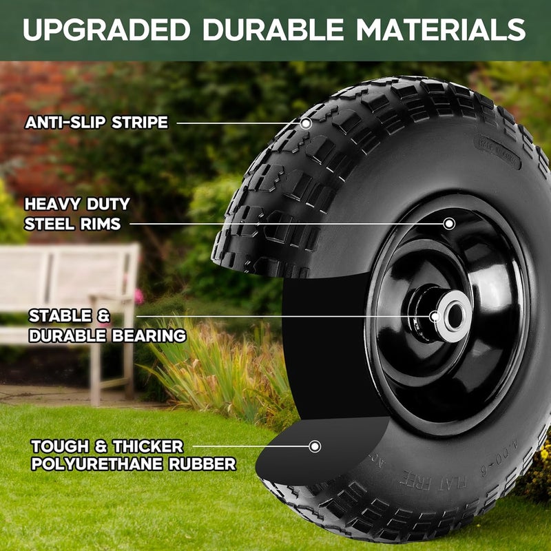Taifa 2 PCS 13 Inch Rubber Solid Flat Free Replacement Tires and Wheels 4.00-6 with 5/8'' Axle Bore Hole, Air Less Wheel for Wheelbarrow/Wagon/Hand Truck/Trolley/Garden Scooter etc. - Image 3